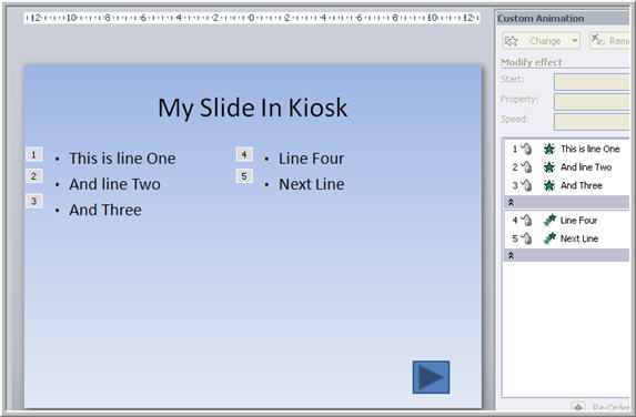 Slide for kiosk mode with click animations