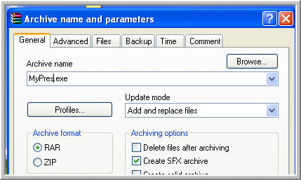 winrar create sfx archive and shortcut